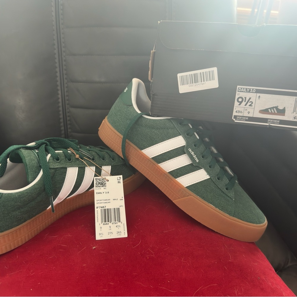 Adidas Men's Green Sneakers with White Accents